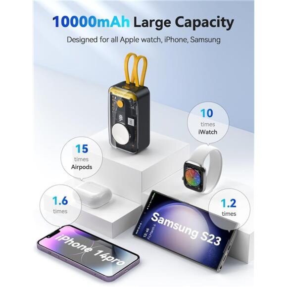 Apple Watch Charger, 10000mAh Portable Charger Power Bank Built-in Cables - Picture 5 of 7